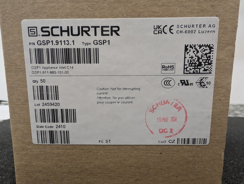 New, Schurter, GSP1.9113.1, PWR ENT RCPT IEC320-C14 PNL SLDR - Lot of 50pcs