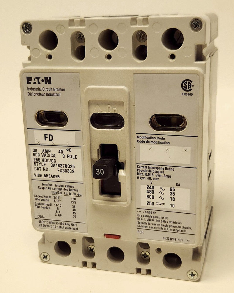 EATON FD3030S 3 Pole 30 AMP FD3030 Visa Breaker Safety View Circuit Breaker