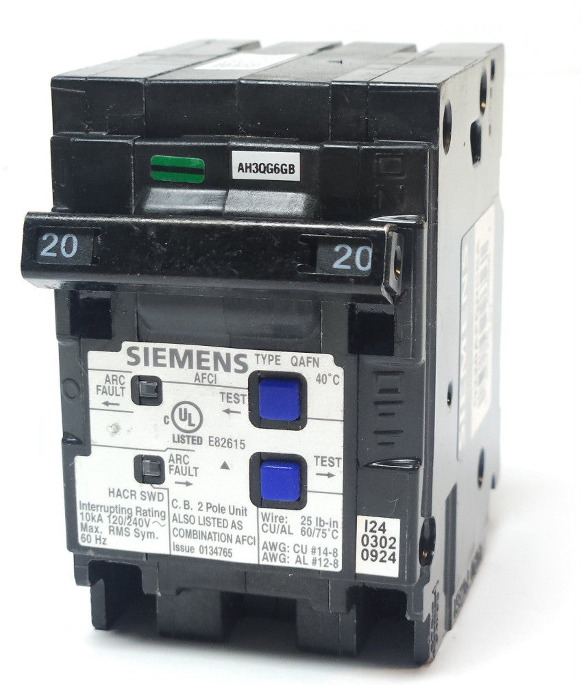 SIEMENS Q270 AFCI CSA 2 Pole 20 AMP Type QAFN AFCI ARC Fault Circuit Breaker