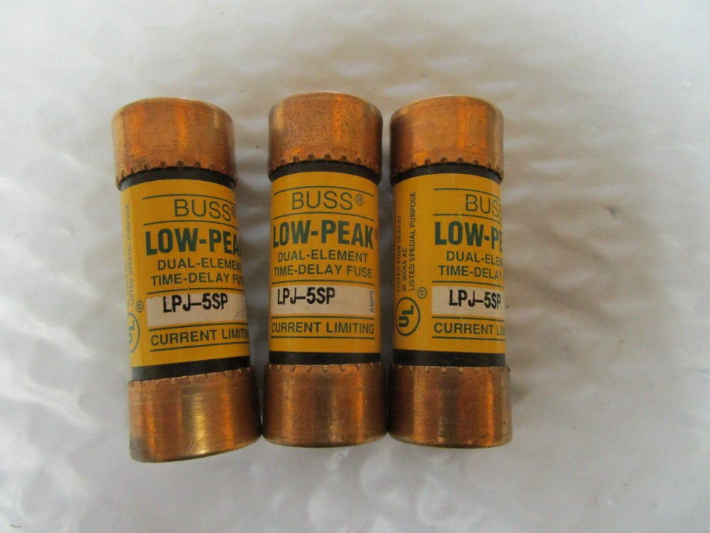 NEW LOT OF 3 BUSSMANN LOW PEAK FUSE LPJ-5SP 5A AMP 600Vac