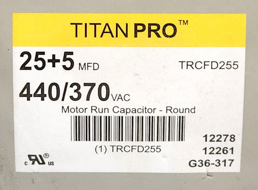 TITAN PRO TRCFD255 25+5 MFD 440 370 Volt Motor Dual Run Capacitor