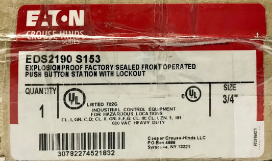 EATON CROUSE HINDS EDS2190 S153 Heavy Duty Dual Black Pushbutton Station 