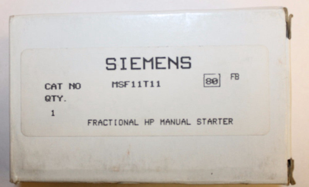 SIEMENS Fractional HP Manual Starter MSF11T11