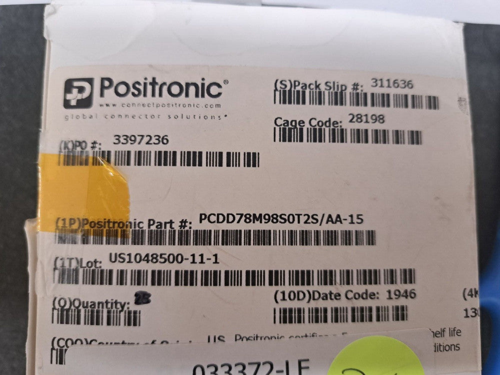New, Positronic, PCDD78M98S0T2S/AA-15, D-SUB CONN MALE 78P PRESS FIT SS