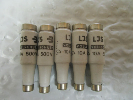 NEW LOT OF 5 VOLLSCHUTZ BOTTLE FUSE LJS-10 10A AMP 500V VOLT 7100