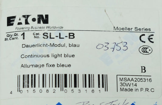 EATON SL-L-B 24-230 Volt Light Blue Tower Stack Light SL L B Continuous