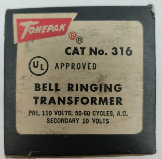 TONEPAK 316 BELL RINGING TRANSFORMER 110 VOLT 50-60 CYC 10 V Signaling Device