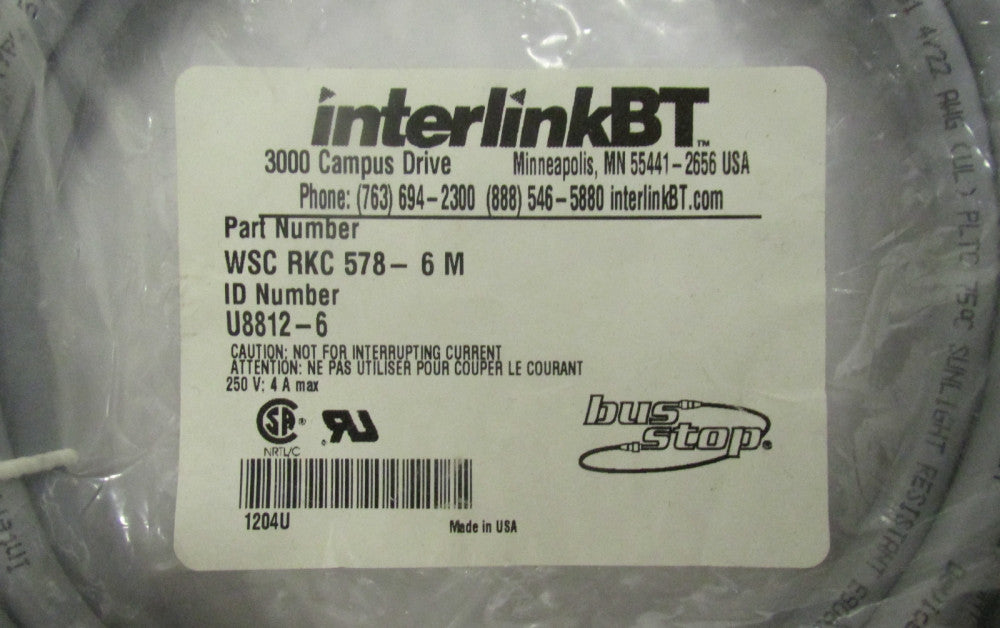 TURCK Bus Stop INTERLINK BT WSC RKC 578 6 M  Eurofast Cable U8812 6