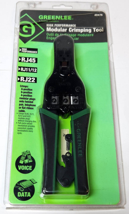 GREENLEE 45575 RJ45 RJ11 RJ12 RJ22 Modular Crimping Tool Voice and Data Cables