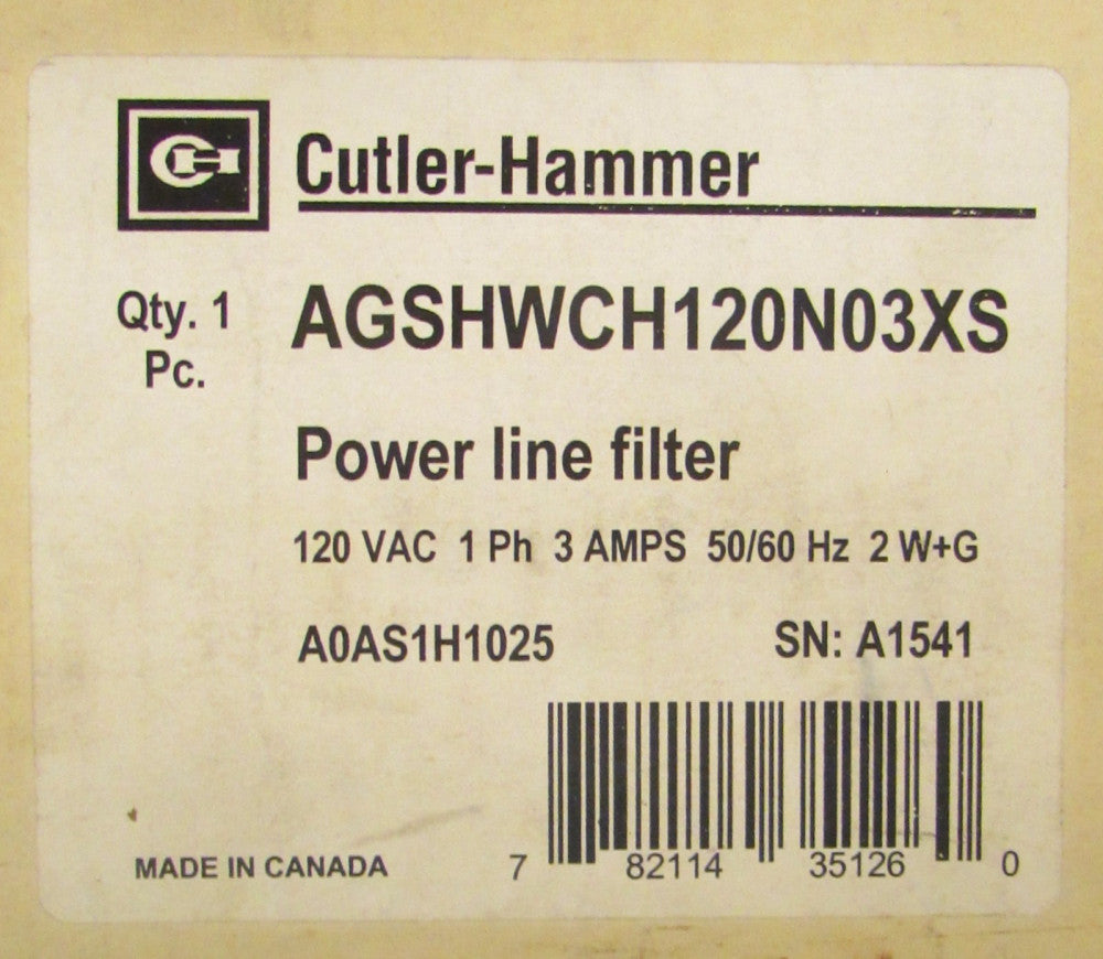 CUTLER HAMMER AGSHWCH120N03XS Surge Suppressor 120VAC 3 Amp AOAS1H1025