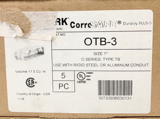 Box of 5 KILLARK HUBBELL OTB-3 Size 1'' Type TB Conduit Outlet Body OTB 3 