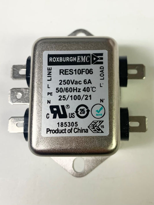 ROXBURGH EMC RES10F06 250 VAC 6 AMP 185305 25/100/21 EMI Input Filter 120/240
