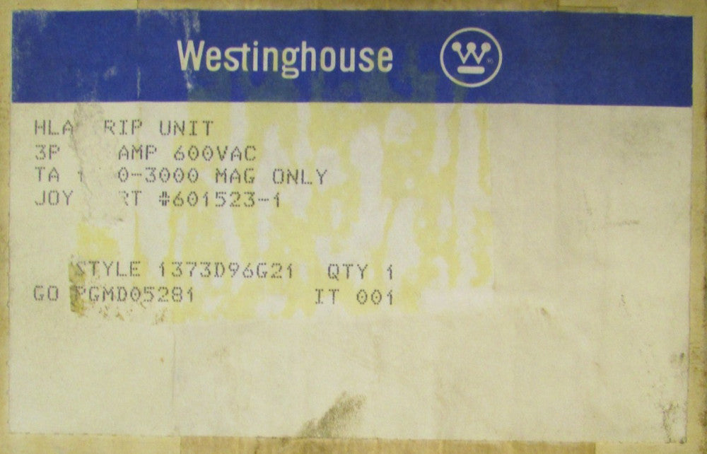 WESTINGHOUSE LA HLA Mag Only 1500-3000 Trip Unit 1373D96G21