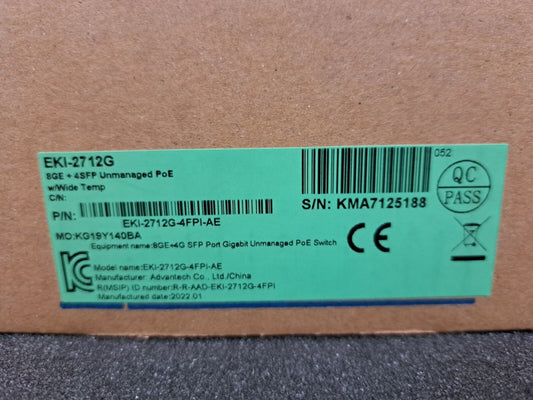 New, Advantech, EKI-2712G-4FPI-AE, Ethernet Modules 8GE + 4SFP Unmanaged PoE