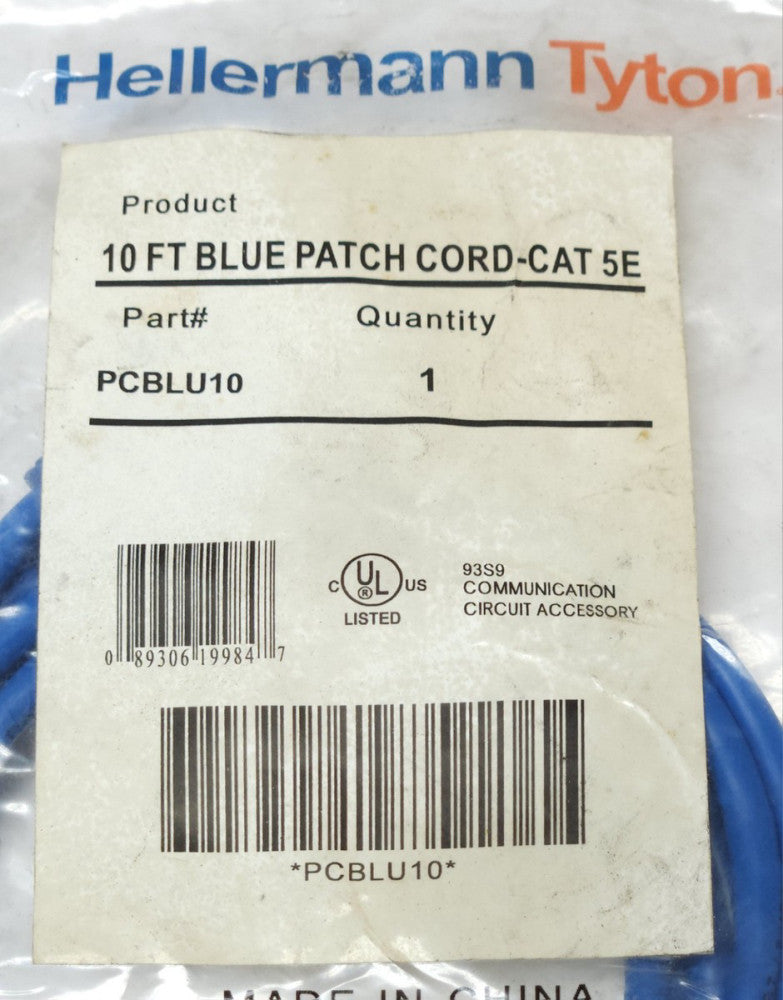 HELLERMANN TYTON PCBLU10 10 Foot Blue Patch Cord CAT 5E 10Ft