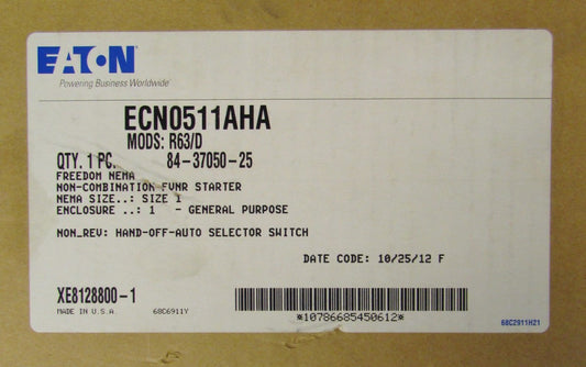 EATON CUTLER HAMMER ECN0511AHA Size 1 Starter Nema 1 Enclosure AN19DN0 Mod R63/D