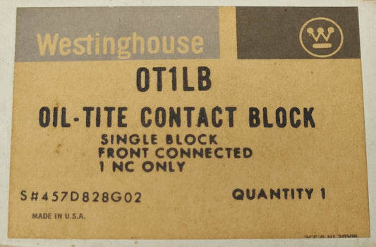 WESTINGHOUSE 0T1LB Single Block Pushbutton Contact Block 1 NC OT1LB 457D28G02