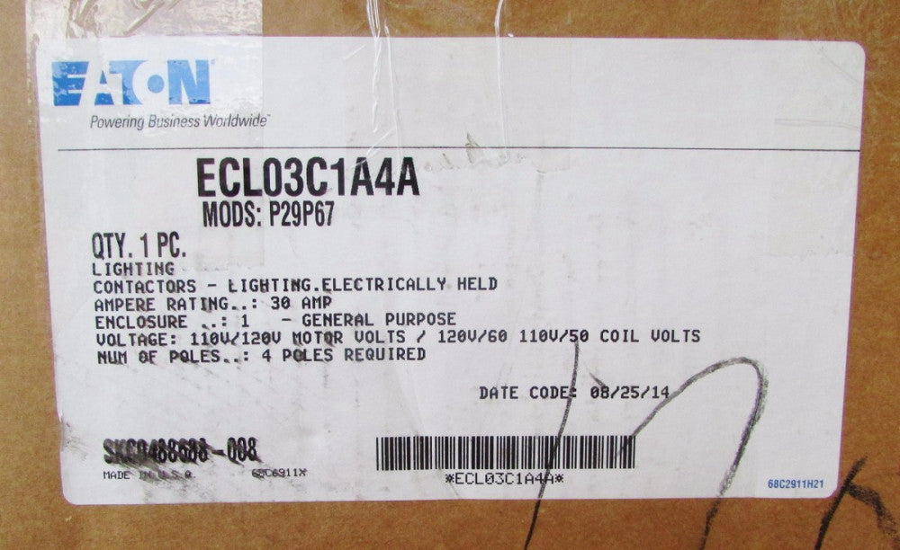 EATON CUTLER HAMMER ECL03C1A4A 30A 6P Lighting Contactor 110 120 V MODS:P29P67
