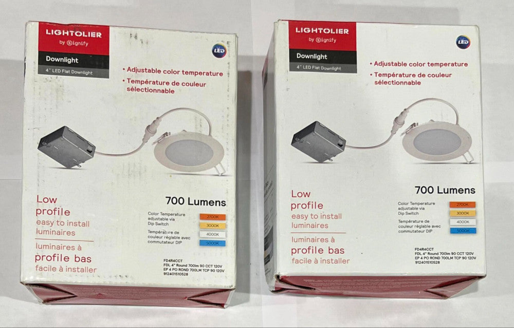 (Lot of 2) LIGHTOLIER SIGNIFY FD4R4CCT 4" LED Flat Downlight 700 Lumens