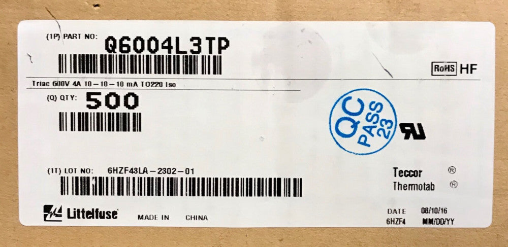 LOT OF 20 LITTLEFUSE Q6004L3TP Triac 600V 4AMP Teccor Thermotab 10-10-10mA T0220