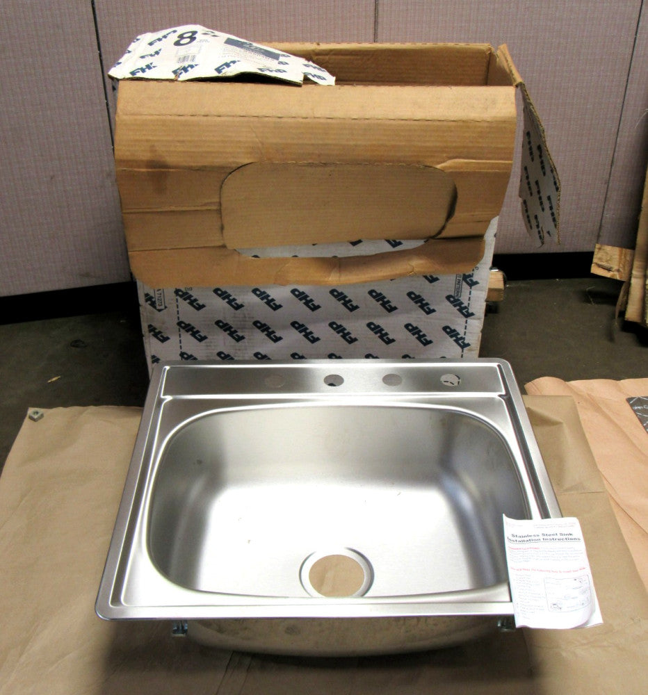 FHP 4 HOLE S/S STAINLESS SINK SS804BX 25"X22" 8" D MEDIUM 21 GAUGE SATIN FINISH