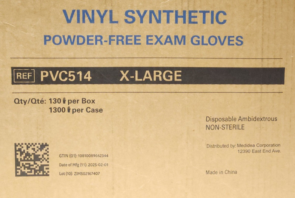 VINYL SYNTHETIC POWER FREE EXAM GLOVES X-LARGE PVC514 10 Boxes 1300 Total