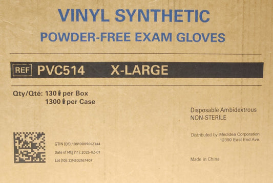 VINYL SYNTHETIC POWER FREE EXAM GLOVES X-LARGE PVC514 10 Boxes 1300 Total
