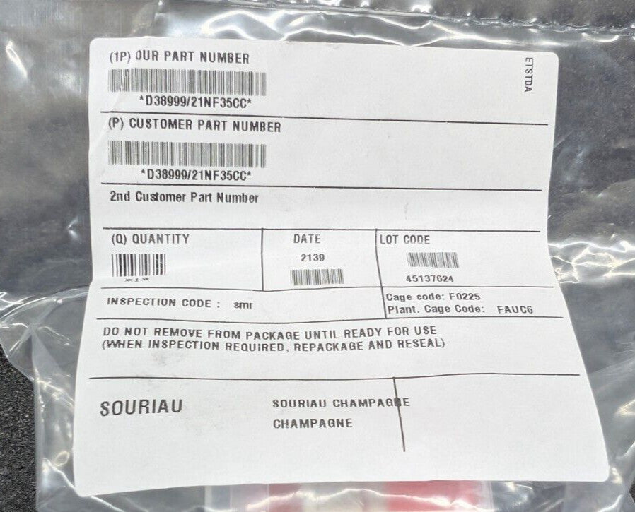 New, Souriau, D38999/21NF35CC, Circular MIL Spec Connector BOX MNT HERM RECEPT