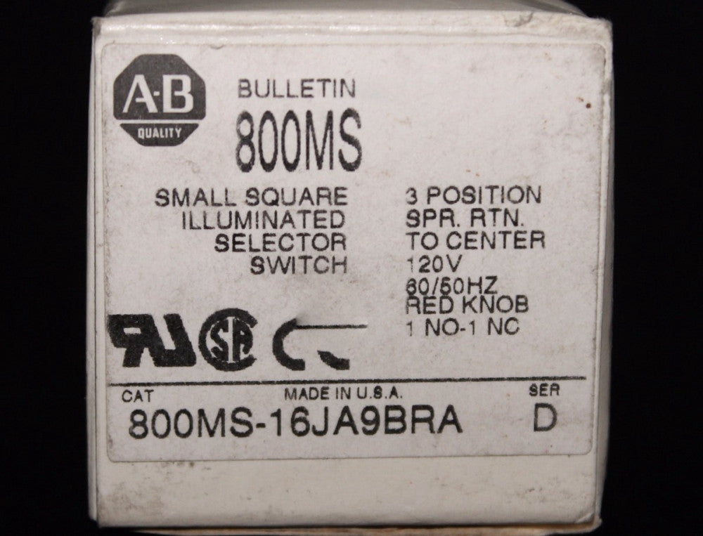 ALLEN BRADLEY 800MS 16JA9BRA Small Square Illum Selector Switch RED 3 Pos 120V
