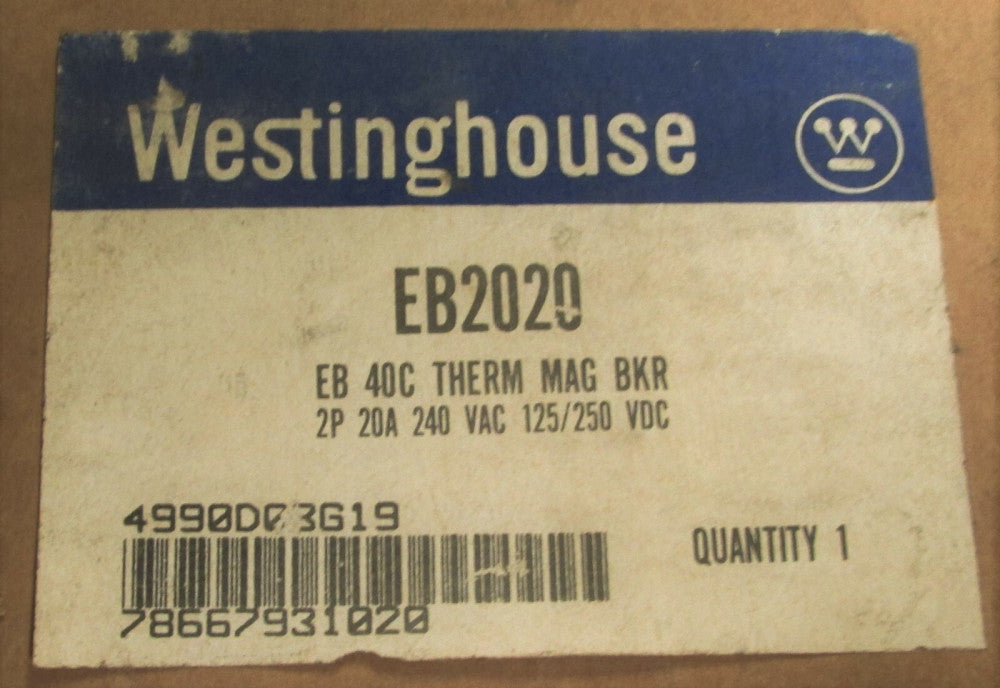 WESTINGHOUSE EB2020 Thermal Mag Circuit Breaker 240 VAC 2 Pole 20 AMP