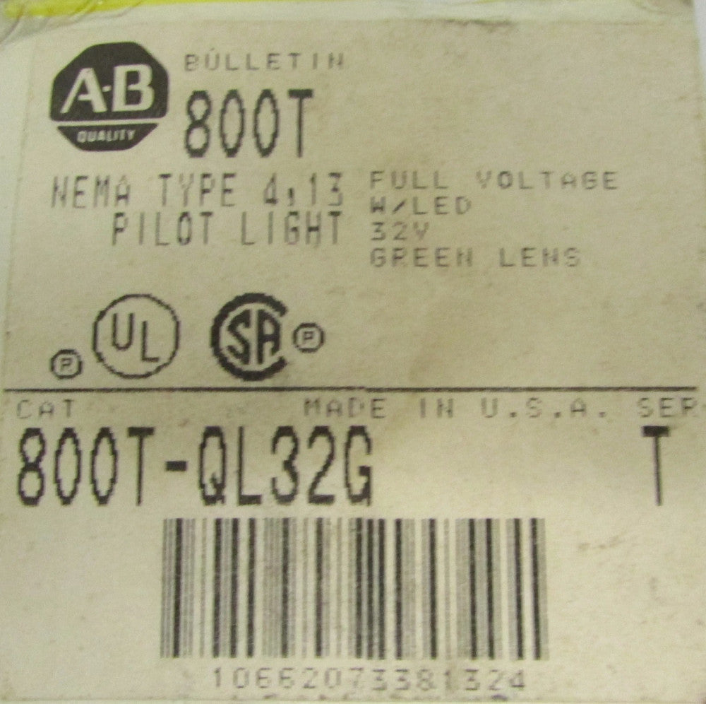 ALLEN BRADLEY 800T QL32G 32 V Green Lens Indicating Pilot Light