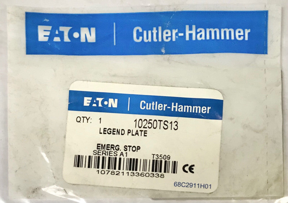 EATON CUTLER HAMMER 10250TS13 RED Emergency STOP 33mm Pushbutton Legend Plate