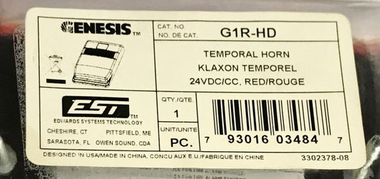 EDWARDS EST GENESIS G1R HD RED TEMPORAL HORN 24 VDC CC G1R-HD
