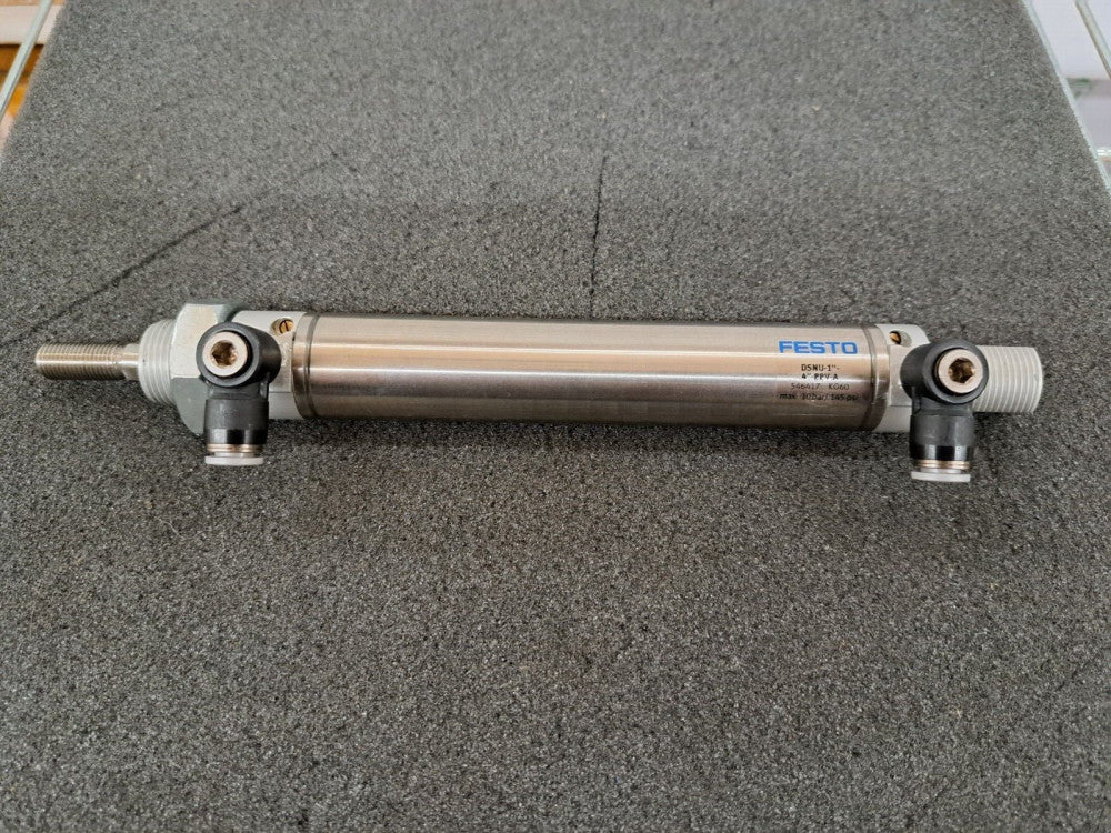 Used, Festo, DSNU-1-4-PPV-A, ROUND CYLINDER, DOUBLE ACTING, 4IN STROKE
