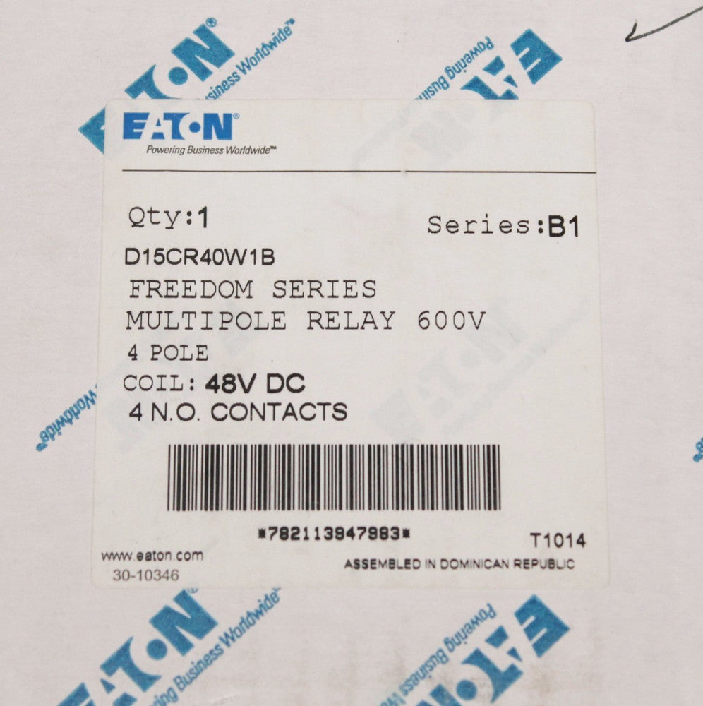 EATON CUTLER HAMMER Multi Pole Relay 48VDC 4 Pole D15CR40W1B