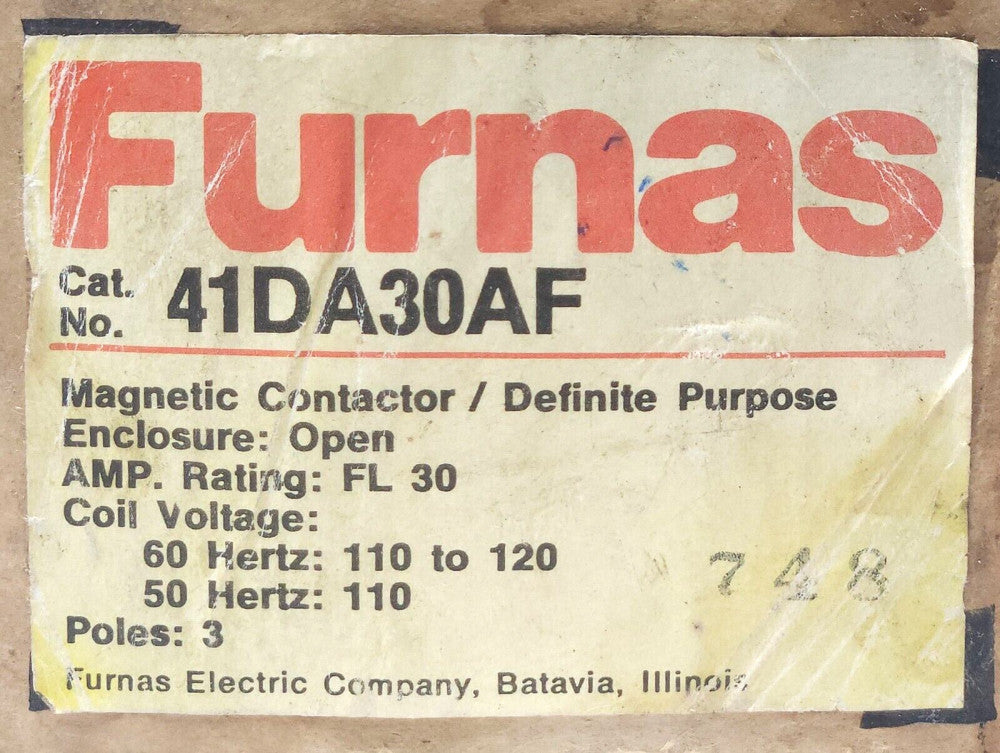 FURNAS 41DA30AF 110 120 VAC Magnetic Contactor 30 AMP Definite Purpose 3 Pole