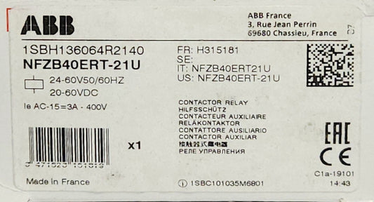 ABB NFZB40ERT 21U 24-60 VDC Contactor 1SBH136064R2140