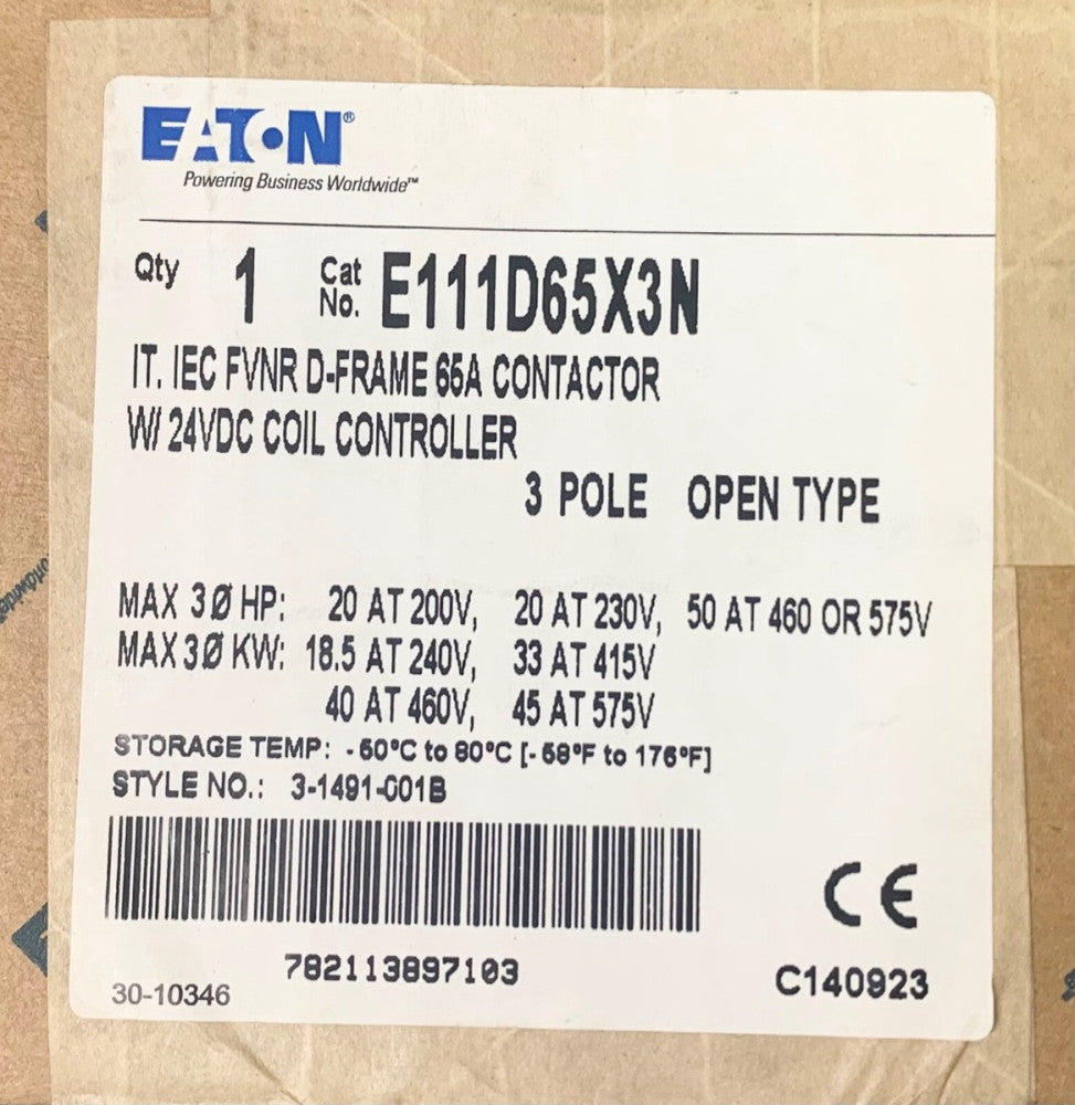 EATON CUTLER HAMMER E111D65X3N IT IEC FVNR D Frame 65 AMP Contactor 24 VAC 