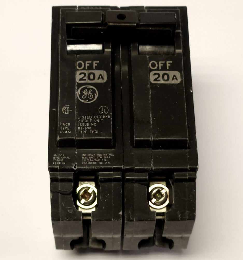 GENERAL ELECTRIC THQL2120 2 Pole 20 AMP Type THQL HACR Circuit Breaker 120 240