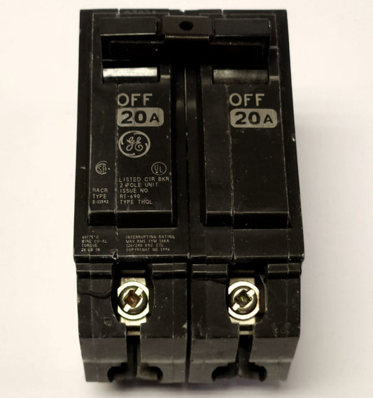 GENERAL ELECTRIC THQL2120 2 Pole 20 AMP Type THQL HACR Circuit Breaker 120 240