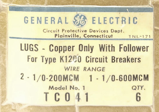 GENERAL ELECTRIC SET OF 6 TC041 Type K1200 Breaker Lug Terminal 2-1/0 200 mcm