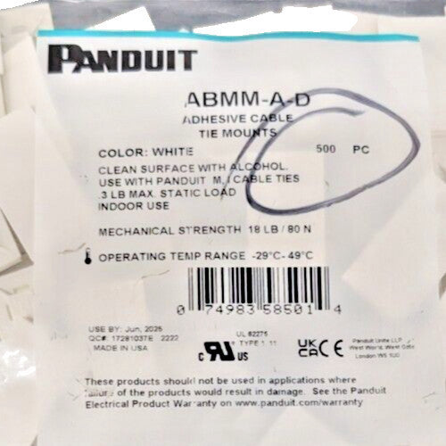New, Panduit, ABMM-A-D, CABLE TIE HLDR QUAD ADHESIVE WHT - Lot of 50pcs