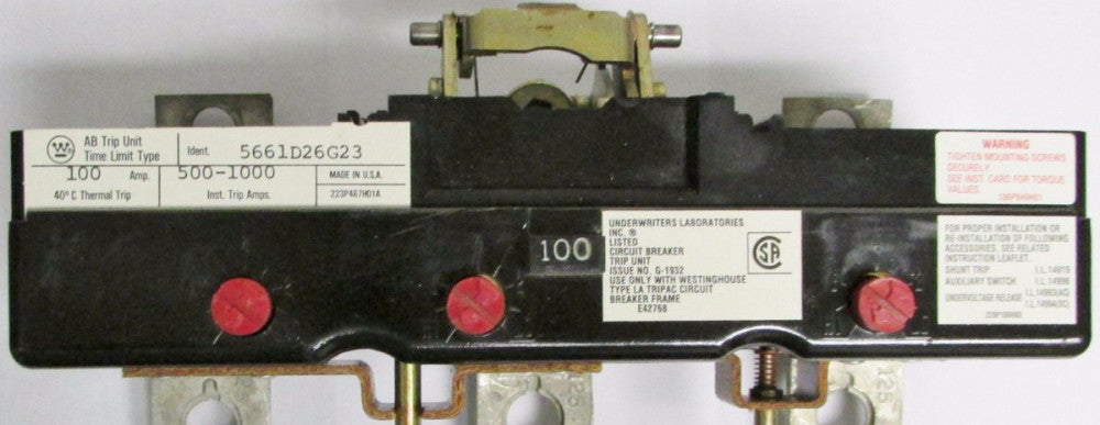 CUTLER HAMMER WESTINGHOUSE LA3100PT LA Tri-Pac Trip Unit 100 Amp 5661D26G23