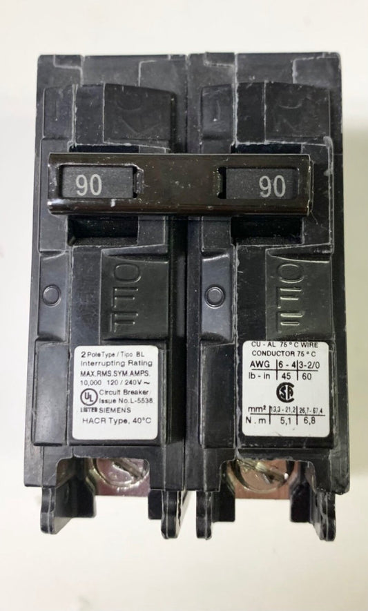 SIEMENS B290 2 Pole 90 AMP Type BL Circuit Breaker Bolt In