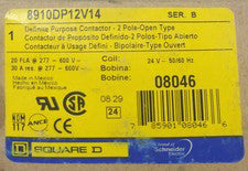 SQUARE D 8910DP12V14 2 Pole Definite Purpose Contactor 24 Volt 20 AMP