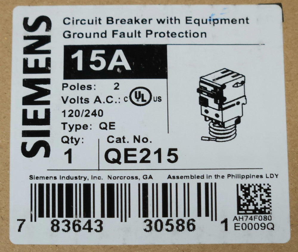 SIEMENS QE215 2 Pole 15 AMP Type QE EQUIPMENT Protection Ground Fault Circuit