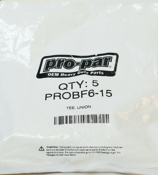 PRO PAR PROBF6 15 3/8" T UNION Push In Brass Fitting  TEE 3/8 INCH 5 PACK