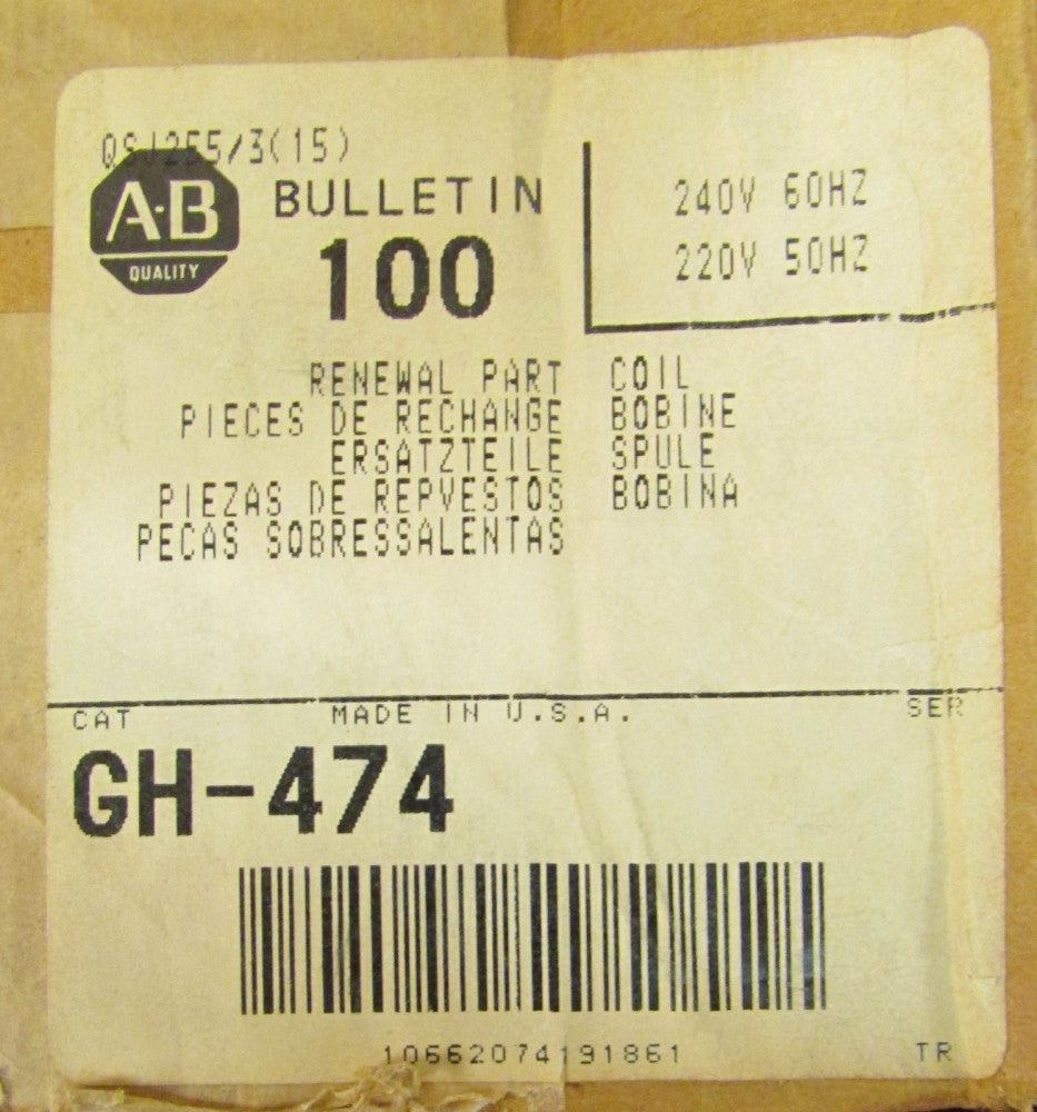ALLEN BRADLEY Bulletin 100 Coil 220/240V  GH 474