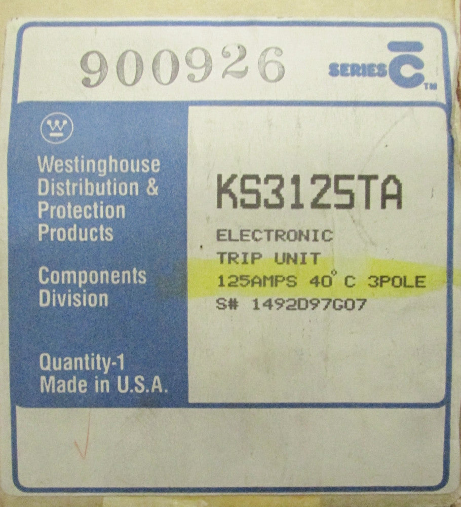 WESTINGHOUSE KD Breaker Electric Trip Unit 3 Pole 125 Amp KS3125TA