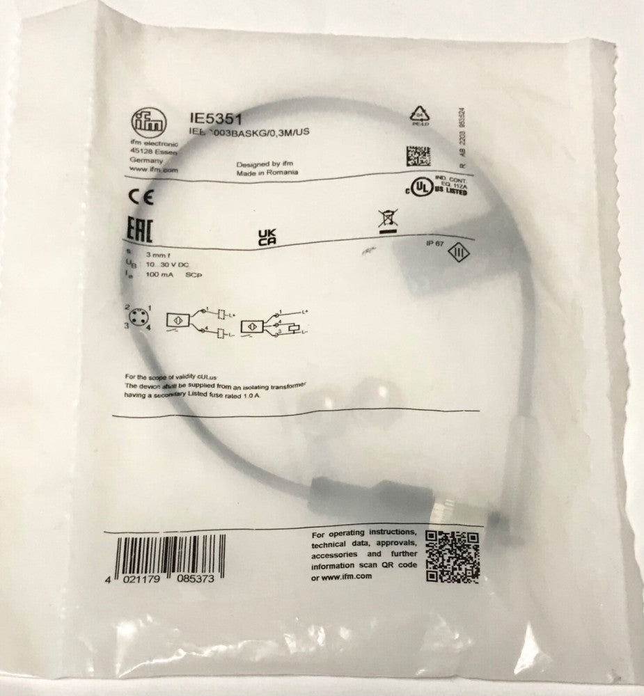 IFM IE5351 IEBCC003BASKG 0.3M US 10-30 VDC Proximity Sensor 